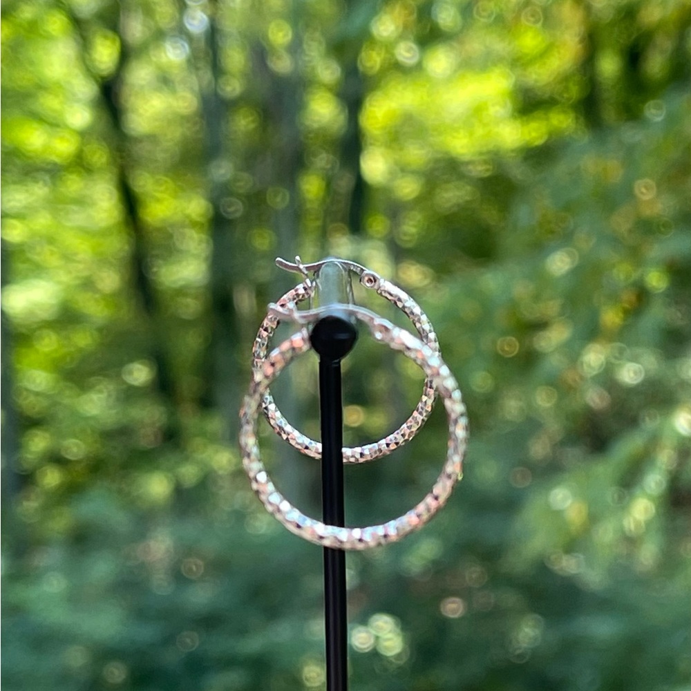 Solid Sterling Silver (.925) Diamond Cut Hoop Earrings